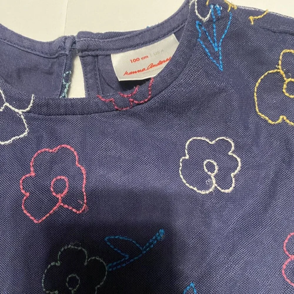 Hanna Andersson Embroidered Dress In Soft Tulle Navy Size 4 (100)